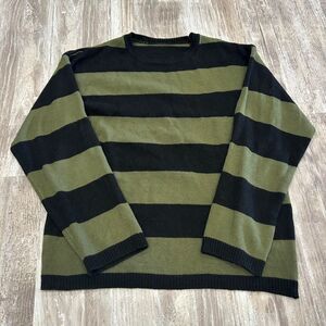 Romwe Women’s 90s grunge y2k punk black + green striped knit sweater